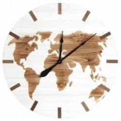 Round wooden world map wall clock