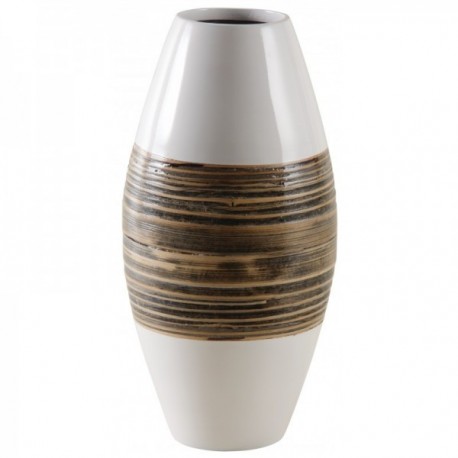 Vase en rond bambou laqué blanc