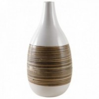 White lacquered round bamboo vase