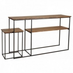 Console in legno e metallo con sgabello integrato — Mobili in ingresso industriale e guadagno quadrato