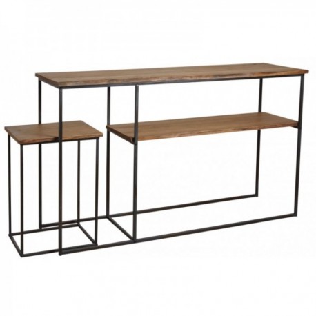 Table console en bois et métal