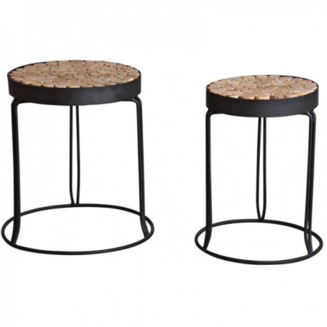 Round stands in wood and metal