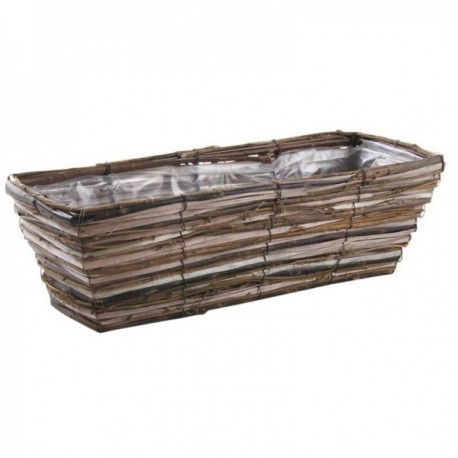 Planter in raw wicker and wood with plastic lining