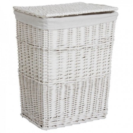 White lacquered wicker laundry basket