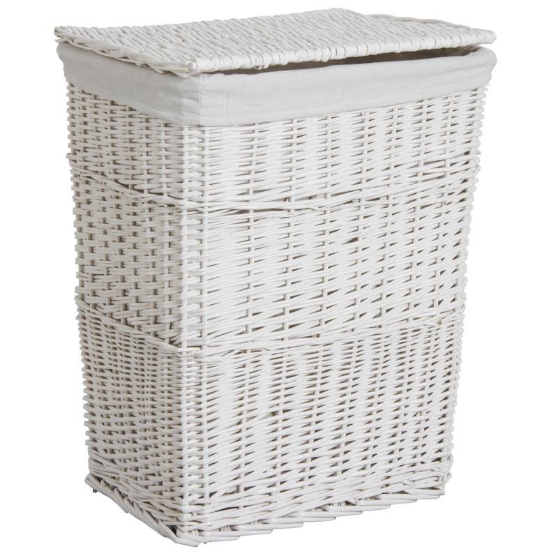 Cesto para ropa sucia con 4 cestas de mimbre lacadas en blanco (Juego de 5)
