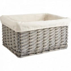 Gray wicker storage basket...