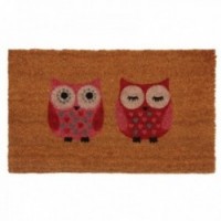 Coconut doormat with red owls pattern