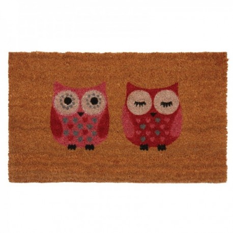 Coconut doormat with red owls pattern