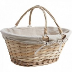 Wicker basket and white wood