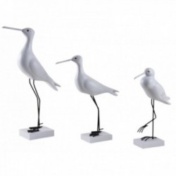Conjunto de 3 pájaros de mar de madera blancos en el pie de metal negro | Estatuillas de decoración junto al mar
