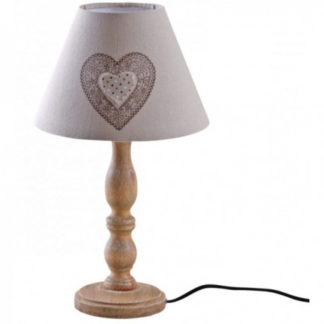 Wooden bedside lamp with heart shade