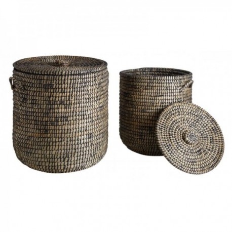 Round seagrass laundry baskets with lid