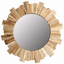 Espejo de pared redondo de madera