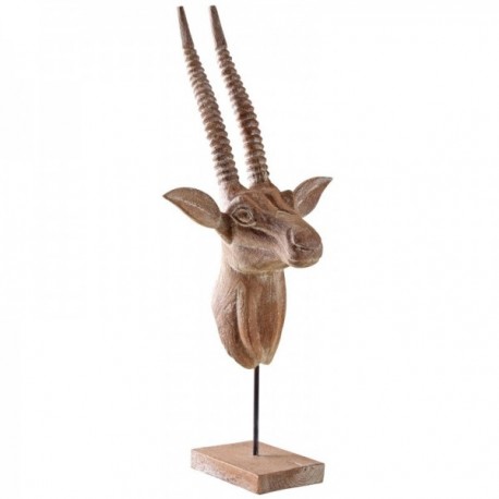 Antilopen-Trophäe auf hölzerner Basis | Dekorative Skulpturstil ethnische Safari Chic H69cm