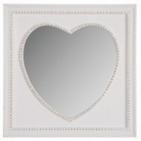 Wall mirror in white wood with heart-shaped glass