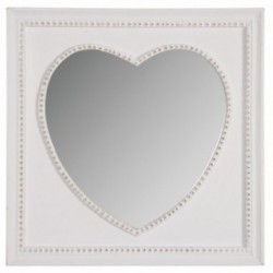 Espejo de pared en madera blanca con cristal en forma de corazón