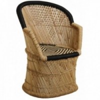 Natural and black reed armchair with rope seat