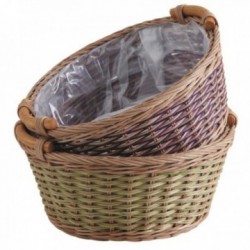Round basket in tinted rattan