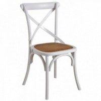 Bistro chair in white wood and rattan with wooden brace