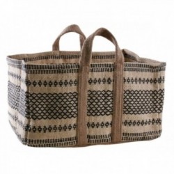 Rektangulær klistremerkepose i fargerik jute med håndtak: 100% Natural Jute Wood Basket & Lett peis Transport