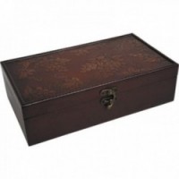 Stained wooden box with vine pattern