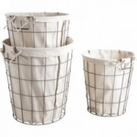 Round dirty laundry baskets in aged metal set of 3