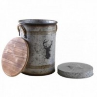 Okrągły metalowy wiadro na pelet z pokrywką, szary kolekcjoner