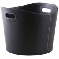 Black faux leather storage basket