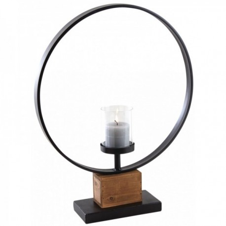 Grande de madeira redonda e photophore de metal