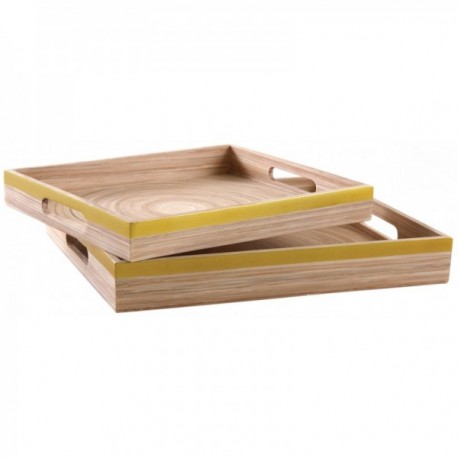 Gold Lacquered Bamboo Serving Trays (Set of 2)