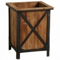 Square Wood and Metal Planter (Set of 2)