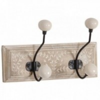 Patère mural en bois 2 crochets motif feuilles