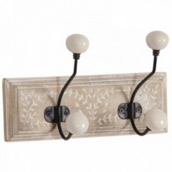 Patère mural en bois 2 crochets motif feuilles