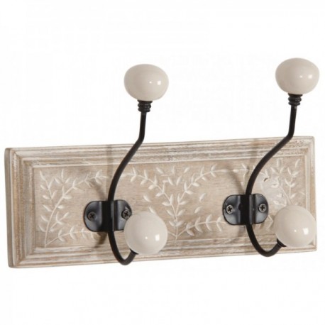 Patère mural en bois 2 crochets motif feuilles