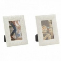 Photo frame in white resin and free-standing glass