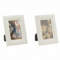 Photo frame in white resin and glass x2