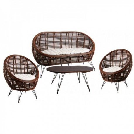 4-piece rattan garden furniture set with cushions
