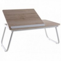 Folding laptop table in wood and white lacquered metal