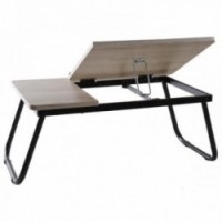 Opklapbare laptoptafel van hout en zwart gelakt metaal