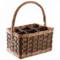 Bottle holder basket in raw wicker 6 bottles