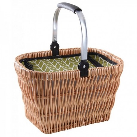 Insulated wicker basket with foldable handle