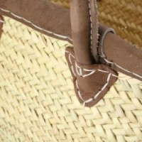 Cabas en palmier poignées et bord en cuir