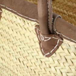 Handtas van palmhout met leren hengsels en rand
