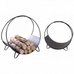 Série de 2 Porte-Bûches Ronds Métal Gris Antique : Range Bûches Cercle Design & Support Stockage Bois Cheminée Vintage