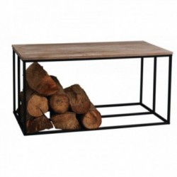 Coffee Table Log Holders Plateau Pine Pin & Foots Black Metal: Storage Furniture Wood Fireplace Design 2-in-1