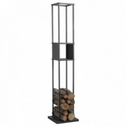 Range Bar Grey Metal med niche: Log Door Modern Design & Storage Wood Storage Pejs med brandslæber opbevaring