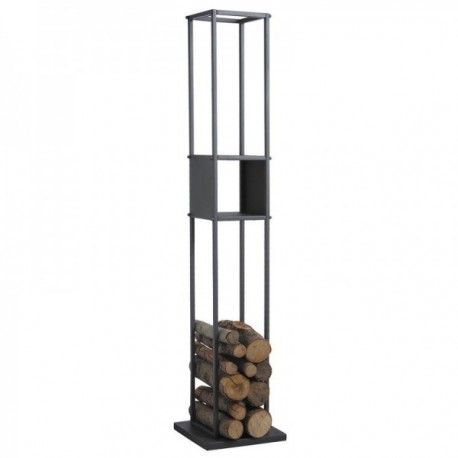 Range Bar Grey Metal med niche: Log Door Modern Design & Storage Wood Storage Pejs med brandslæber opbevaring