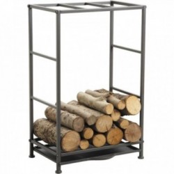 Faixa de metal preto tronco interno com gaveta de poeira: design de porta de log e cesta de lenha chique