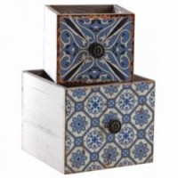 Fioriera/vaso per fiori/cestini in legno con motivo a mosaico