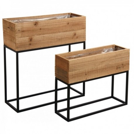 Rectangular planters on wooden and metal legs
